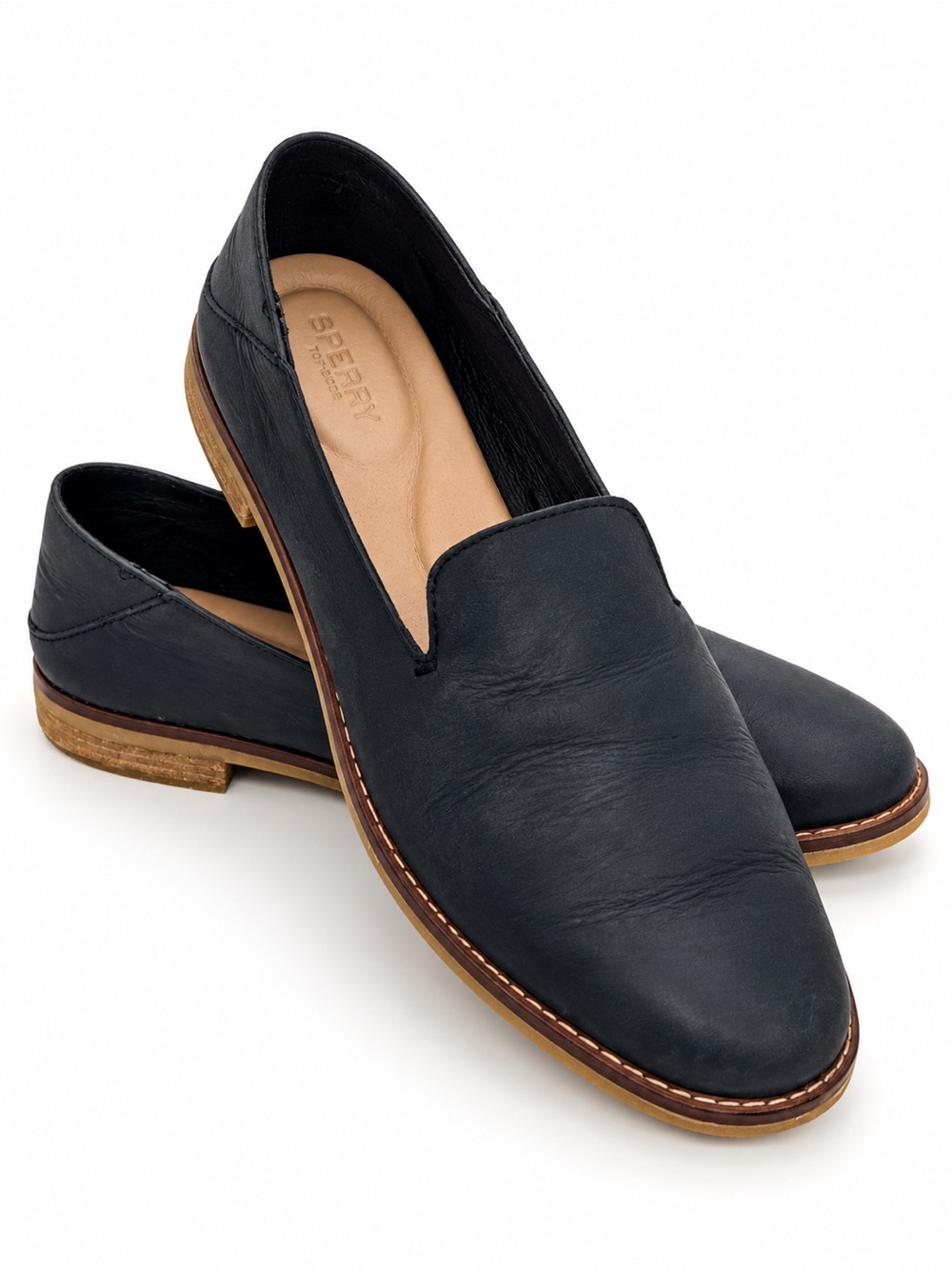 Sperry Women's Seaport Levy Black Leather Nautical Penny Loafers 9 Slip On